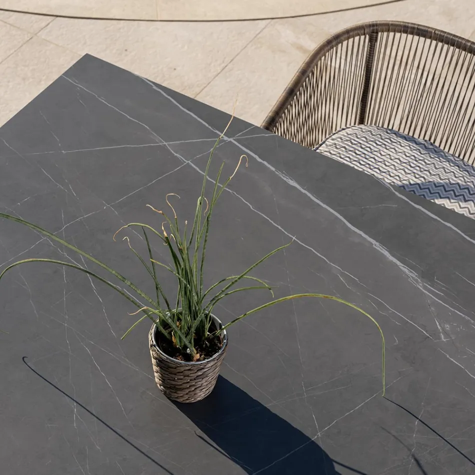 Gartentisch aus natürlichem Teakholz und Keramikplatte - Artes Viadurini