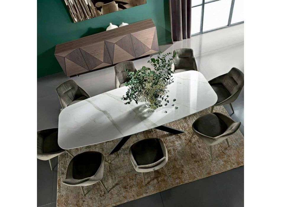 Tonnenförmiger Esstisch aus Hypermarble und Stahl, hergestellt in Italien, Luxus – Grotta Viadurini