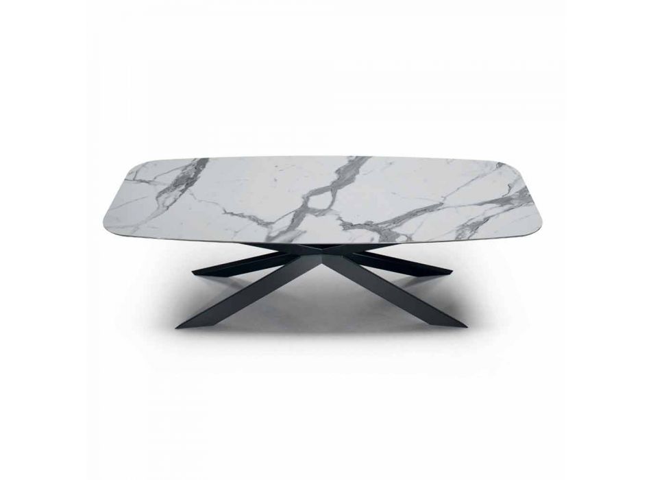 Tonnenförmiger Esstisch aus Hypermarble und Stahl, hergestellt in Italien, Luxus – Grotta Viadurini