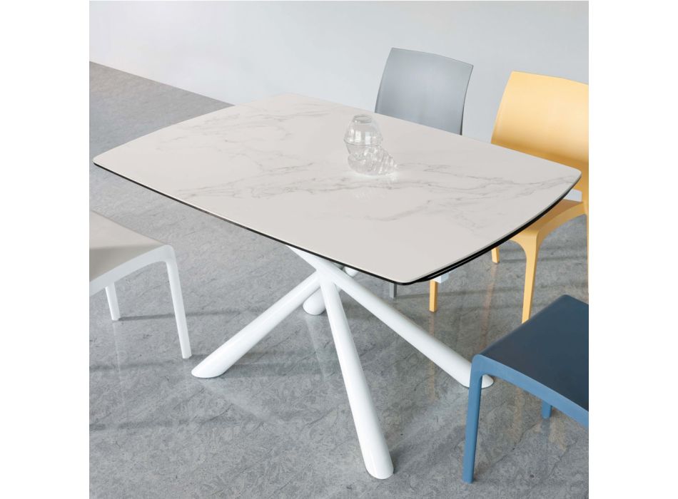 Ausziehbarer Esstisch auf 200 cm aus Glaskeramik und Metall – Naisha Viadurini
