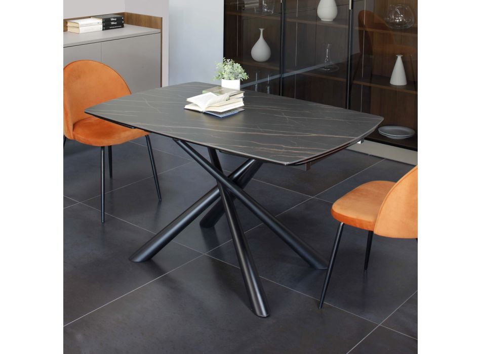 Ausziehbarer Esstisch auf 200 cm aus Glaskeramik und Metall – Naisha Viadurini