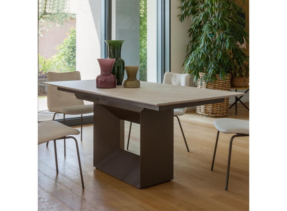 Ausziehbarer Esstisch auf 298 cm aus Keramik und Metall, hergestellt in Italien – Sonnenblume Viadurini