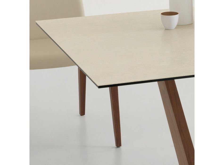 Ausziehbarer Esstisch auf 3 m mit Keramik- und Holzbeinen - Cesteo