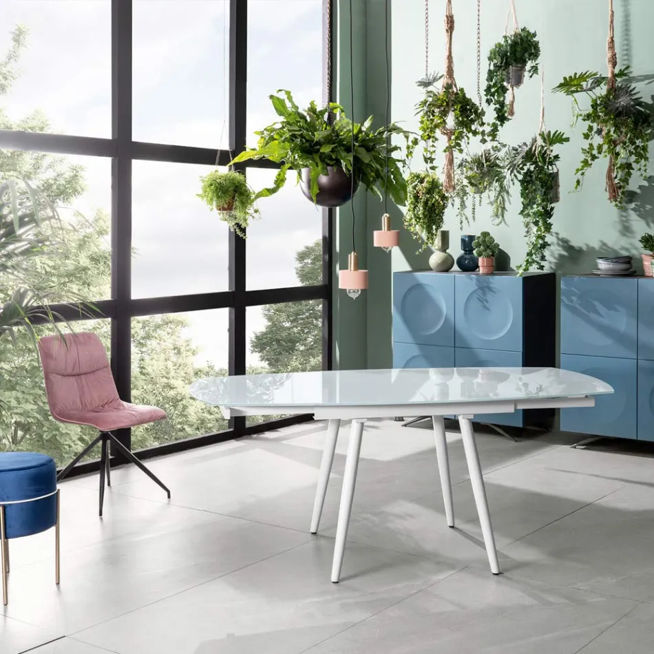 Esstisch verlängerbar mit Glas Tischplatte Japan New Viadurini