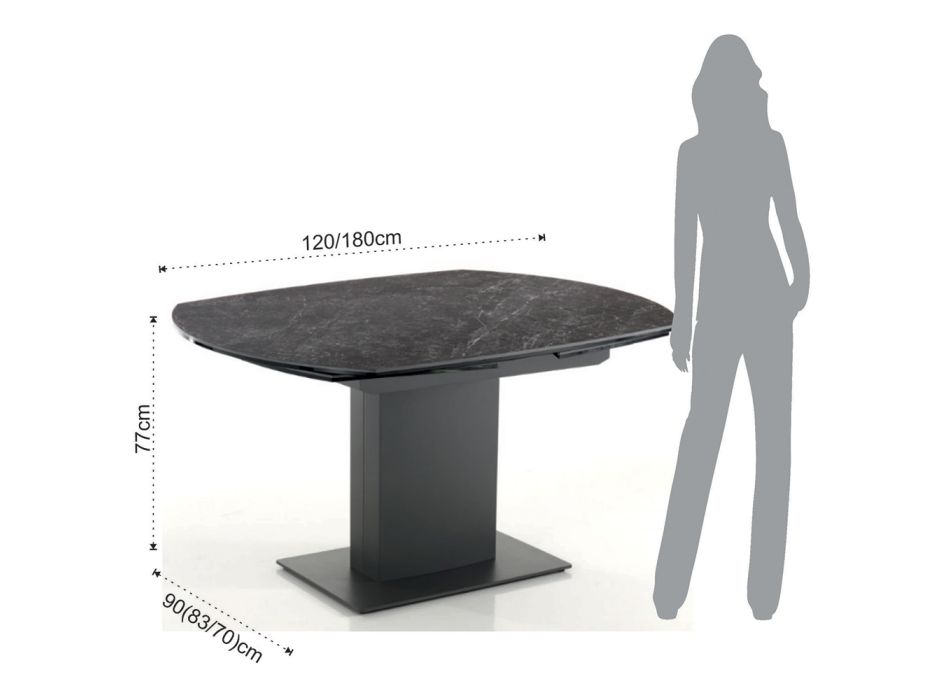 Ausziehbarer Esstisch bis 180 cm in Keramik und Stahl - Catone Viadurini