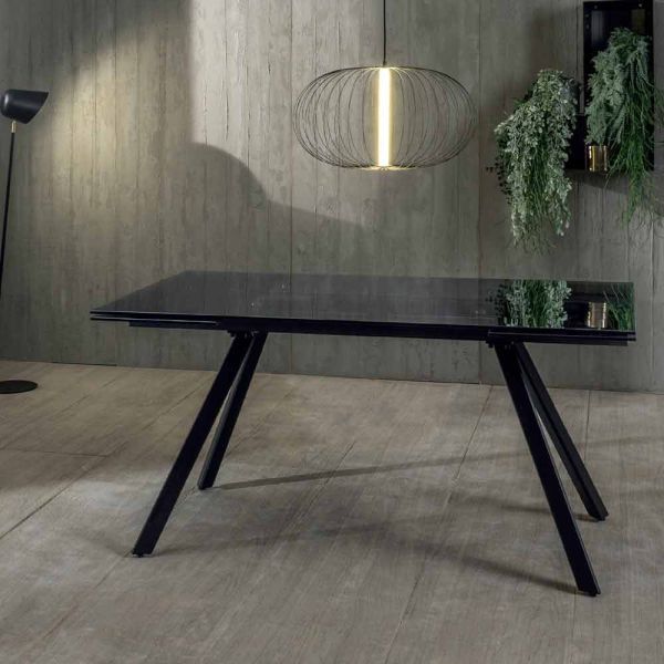 Esstisch ausziehbar bis cm 240 mit gehärtetem glas in schwarz geräuchert - fener
