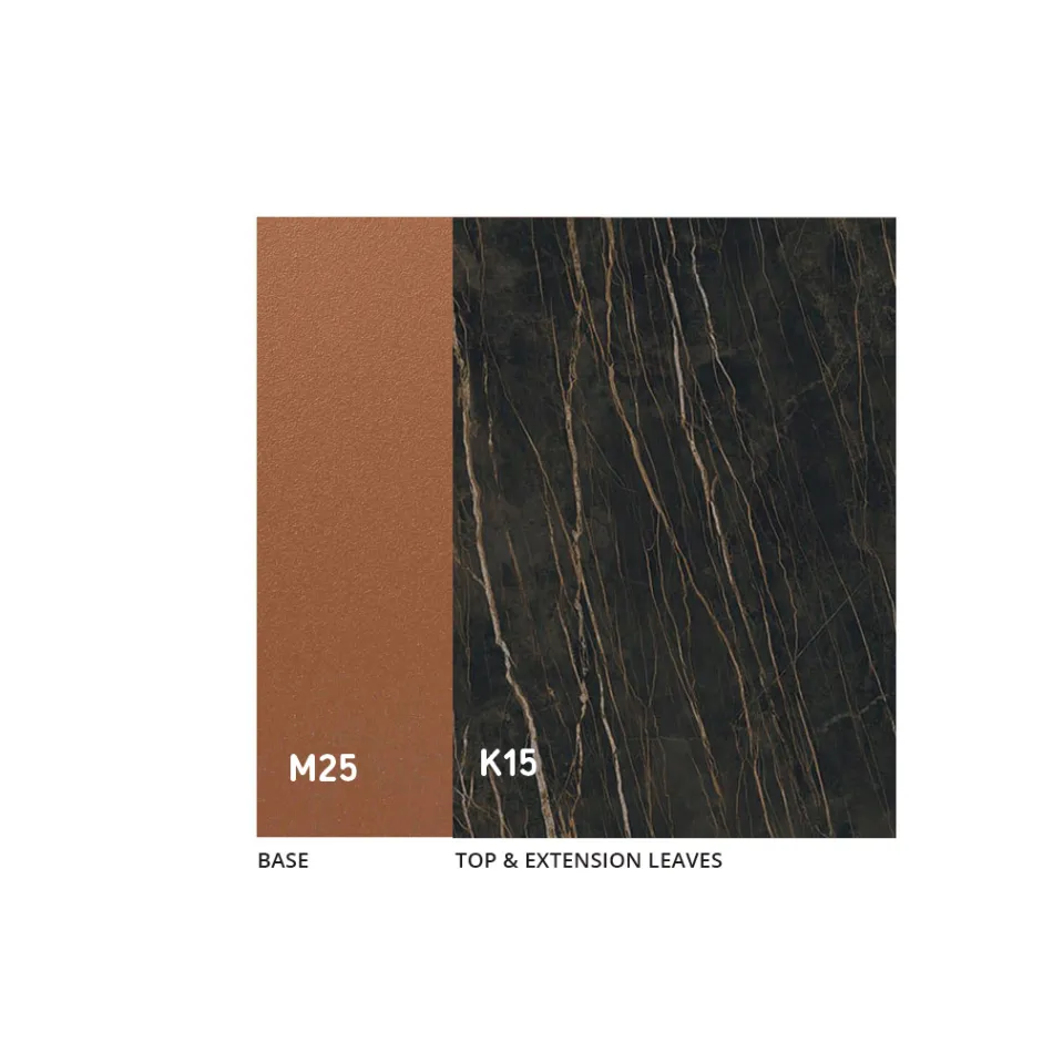 Ausziehbarer Esstisch bis zu 280 oder 298 cm, Keramik, Metall - Revia Viadurini