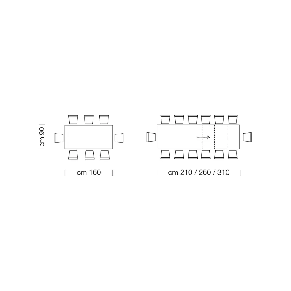 Ausziehbarer Esstisch bis 310 cm aus Melamin, hergestellt in Italien – Siebzigerjahre Viadurini