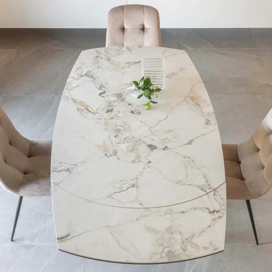 Ausziehbarer Esstisch mit Keramik- und Metallgestell – Indira Viadurini