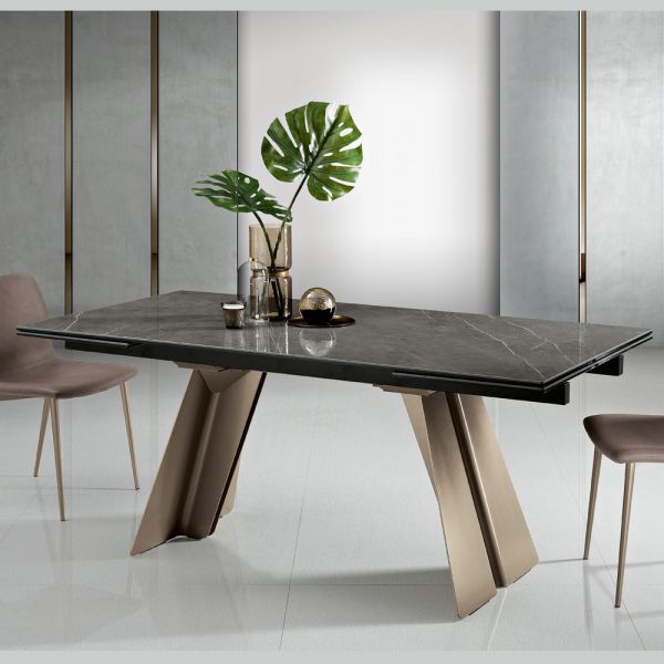 Ausziehbarer esstisch aus metall und glaskeramik made in italy - circe