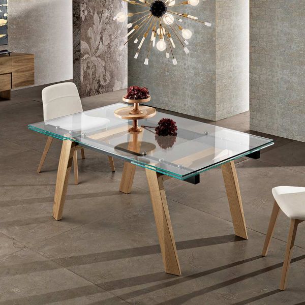 Moderner ausziehbarer esstisch aus glas made in italy, azad