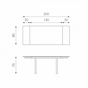 Moderner ausziehbarer Glasesstisch, L140 / 200x P80 cm, Nardo