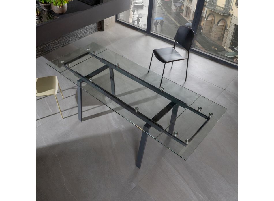 Ausziehbarer Esstisch aus Glas, L 140 / 200x P 80 cm - Nardo Viadurini