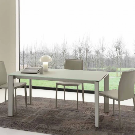 Ausziehbarer Esstisch, Platte aus gehärtetem Glas - Faleria Viadurini