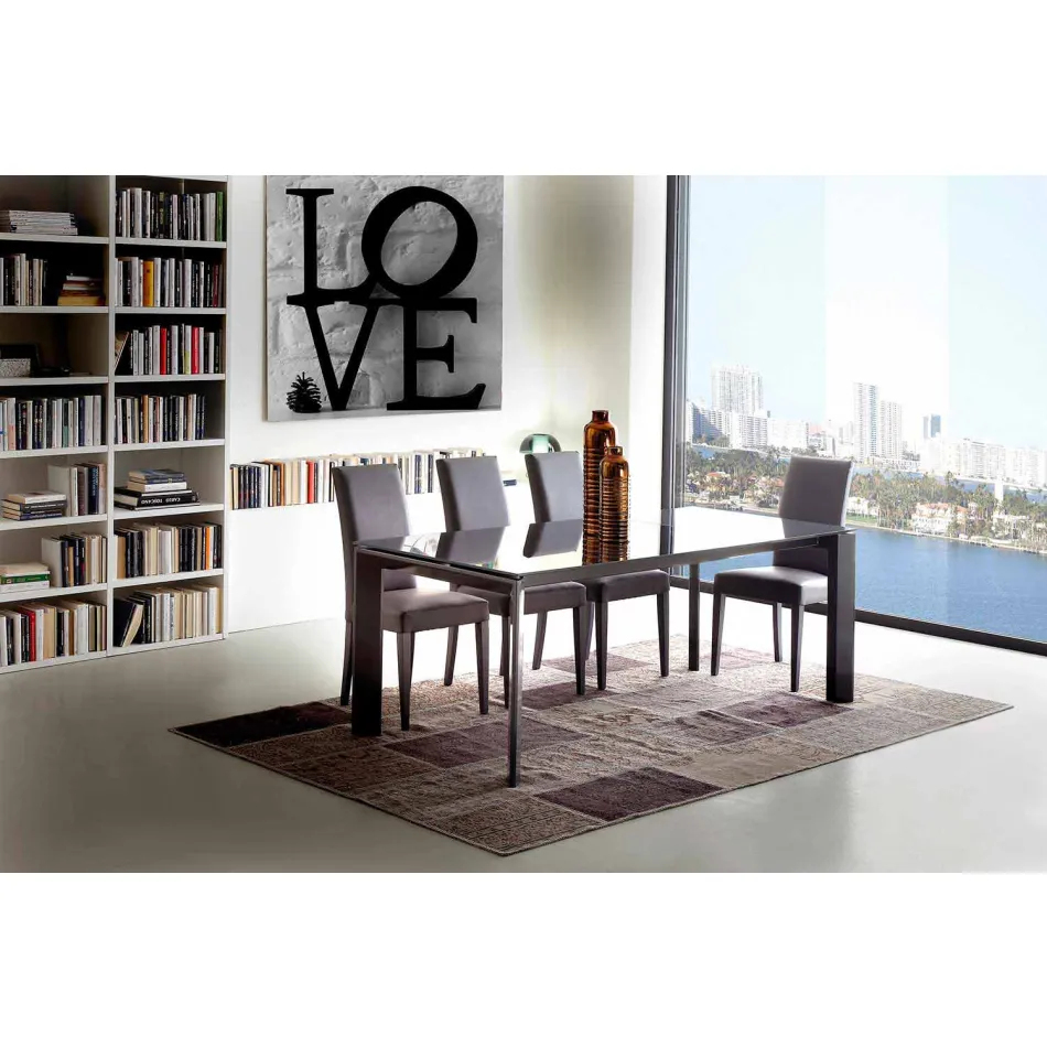 Ausziehbarer Esstisch, Platte aus gehärtetem Glas - Faleria Viadurini