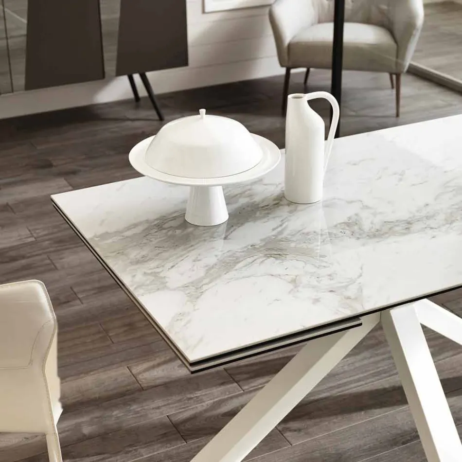 Ausziehbarer Glaskeramik-Esstisch, l.160 / 240xp.90 cm, Bacco Viadurini