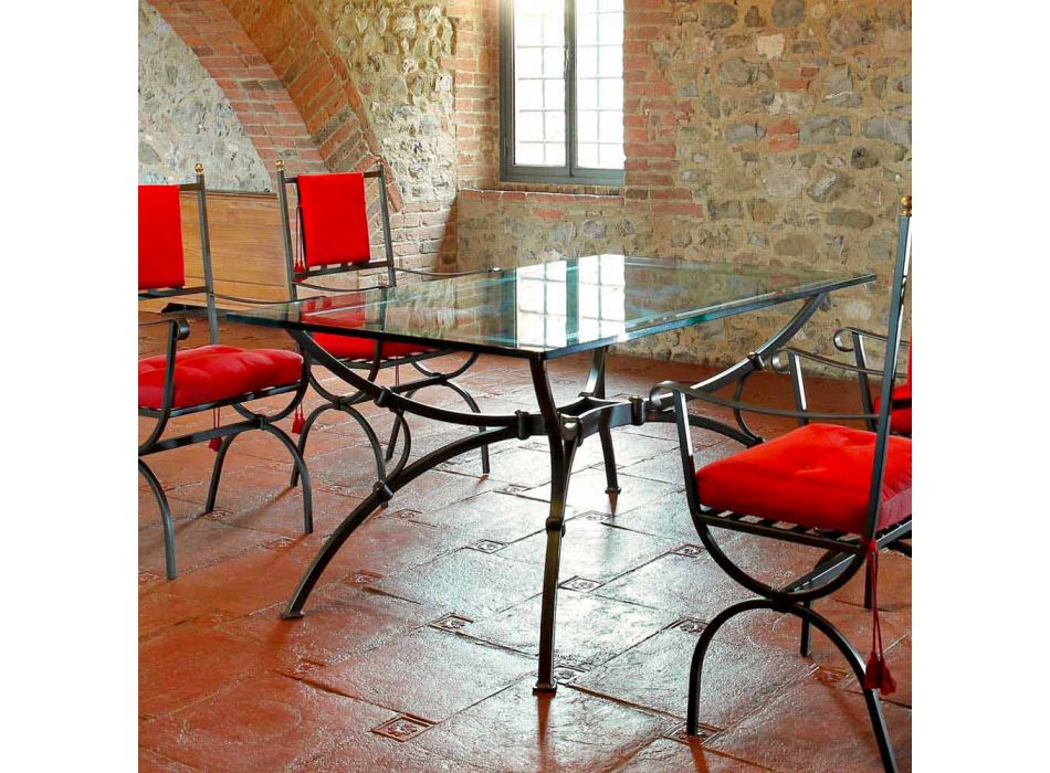 Handgefertigter Esstisch mit Glasplatte Made in Italy - Principe Viadurini