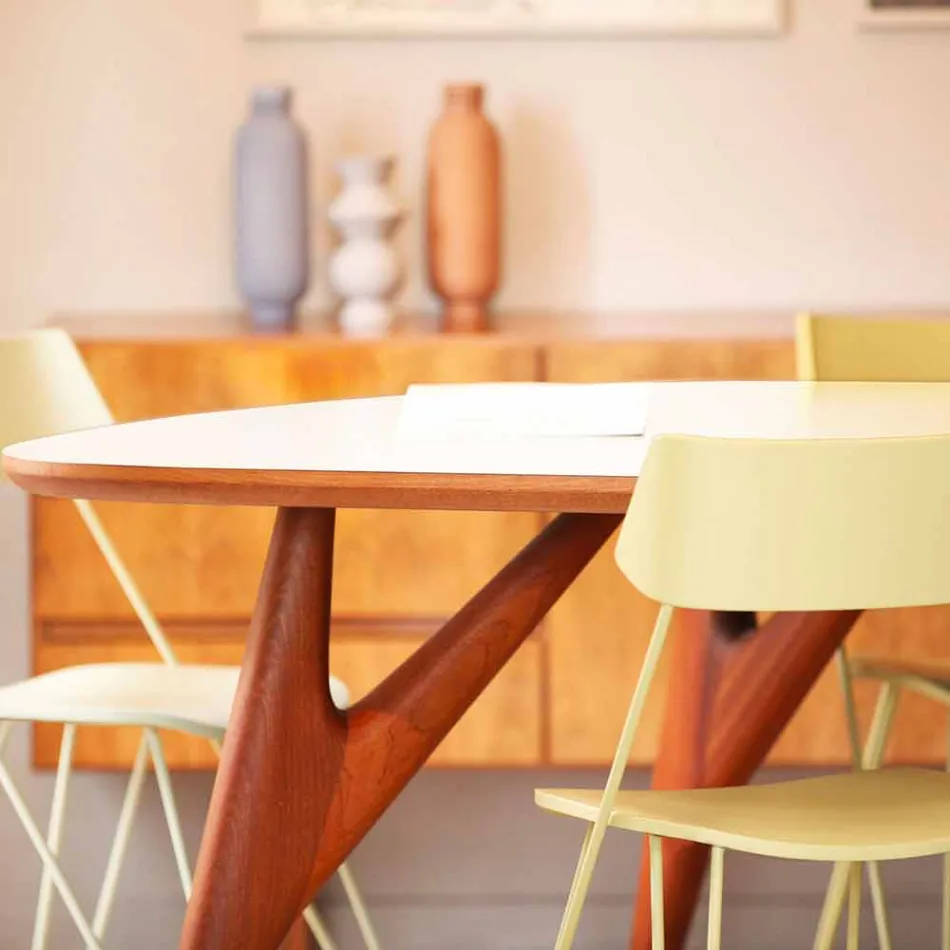 Handgefertigter Esstisch aus HPL und massivem Mahagoni Made in Italy - Eiche Viadurini