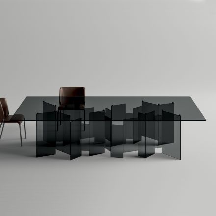 Esstisch mit Untergestell und rechteckiger Glasplatte Made in Italy - Thommy Viadurini