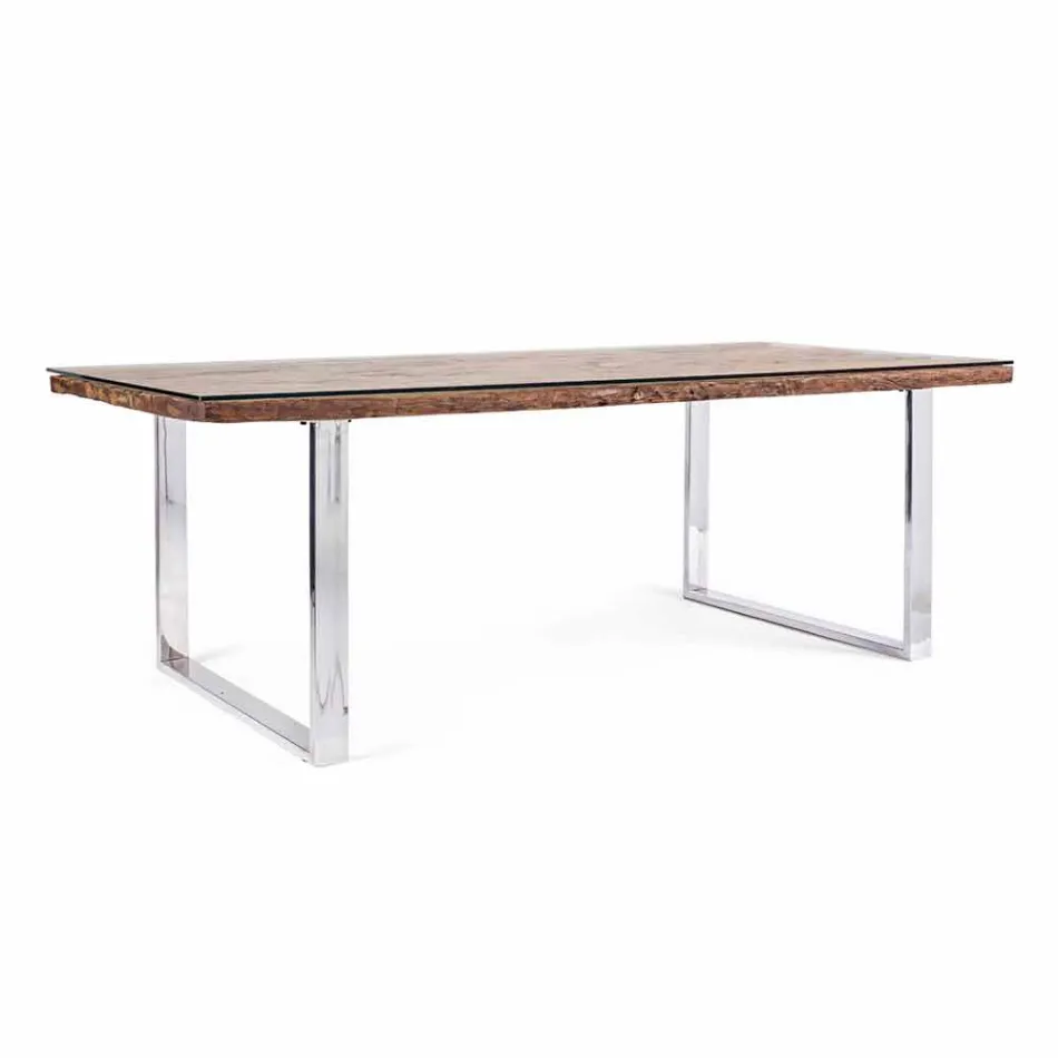 Homemotion Esstisch mit Holz und gehärtetem Glas - Blanco Viadurini