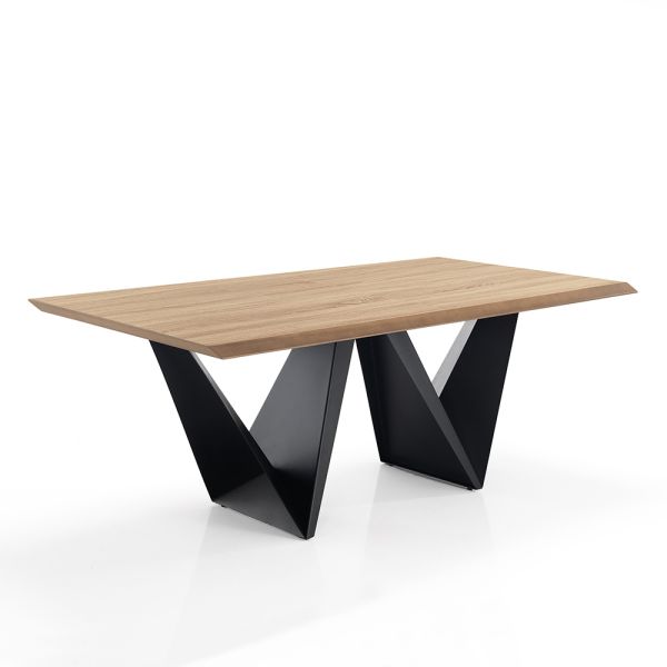 Esstisch mit platte in mdf furnierter eiche - helene
