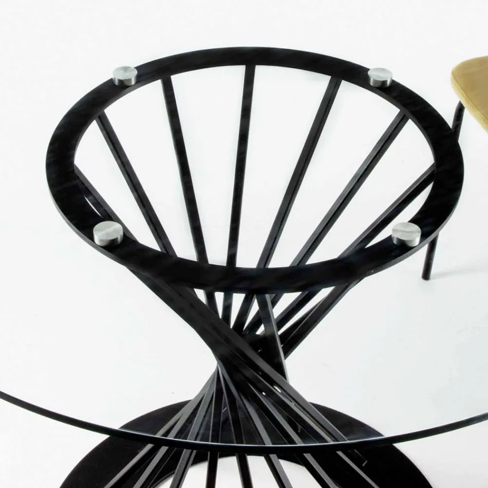 Esstisch mit runder Platte aus gehärtetem Glas und Stahlsockel - Mileto Viadurini