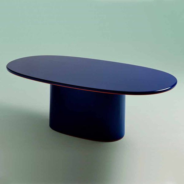 Moderner esstisch im ovalen design aus blauem und kupferfarbenem mdf, hergestellt in italien – oku