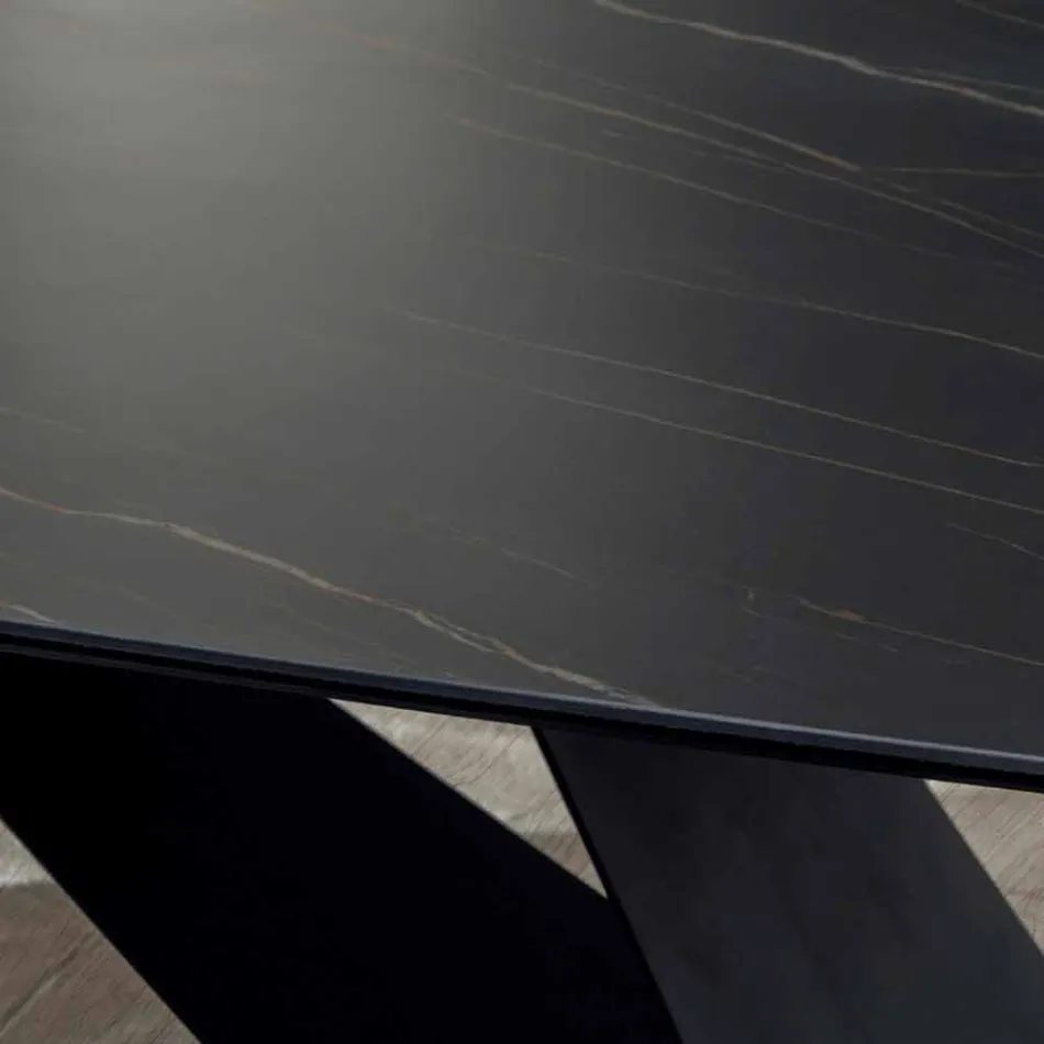 Design Esstisch aus Keramik mit Portoro-Effekt und Mattmetall - Falcon Viadurini