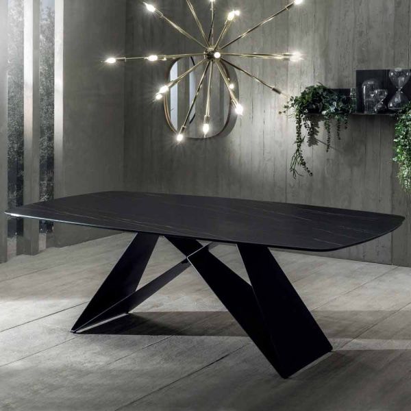 Design esstisch aus keramik portoro-effekt und metall matt - falcon