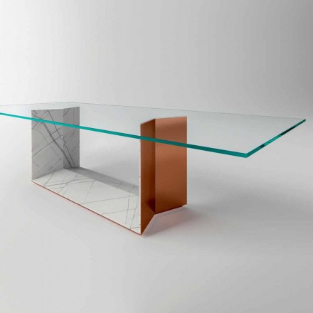 Design Esstisch aus Glas mit Metallfuß Made in Italy - Minera Viadurini