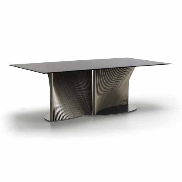 Luxus-esstisch aus rauchglas und geölter esche made in italy - croma