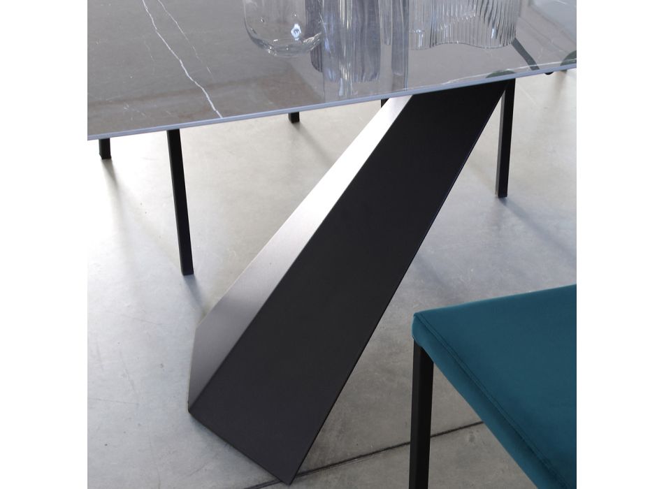 Elliptischer Esstisch aus Stahl und polierter Keramik Florim - Gelsino Viadurini