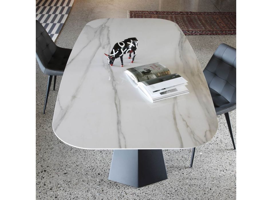 Elliptischer Esstisch aus Stahl und polierter Keramik Florim - Gelsino Viadurini