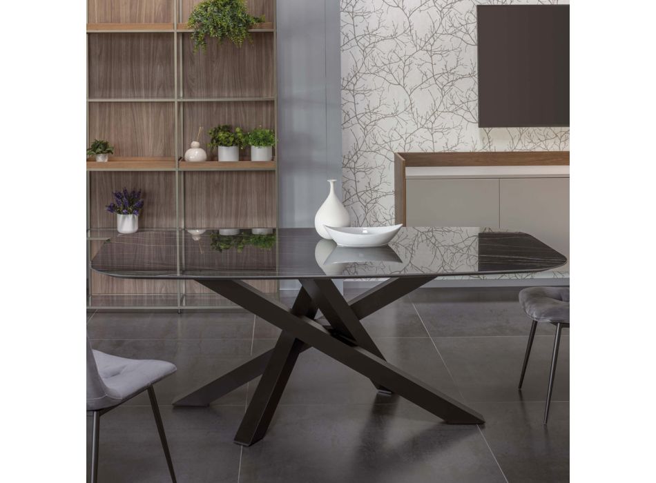 Elliptischer Esstisch aus Keramik und Aluminium – Yamir Viadurini