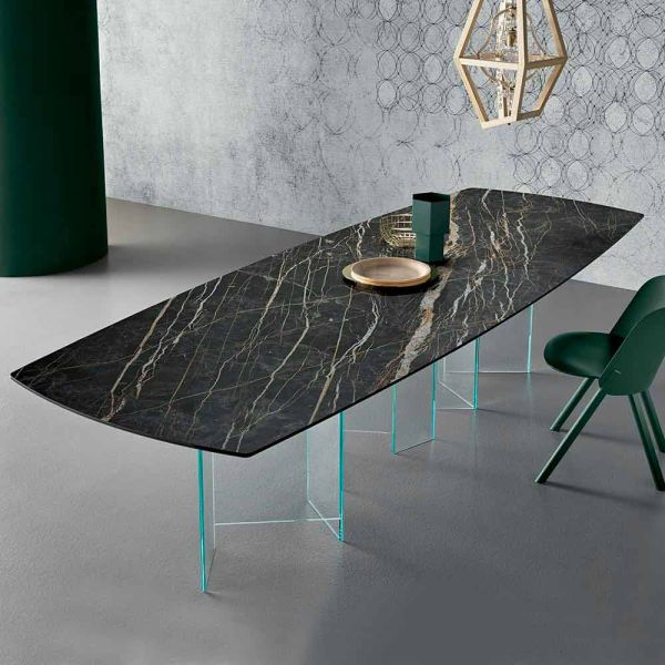 Keramik-esstisch und extraleichter glassockel made in italy - zufällig