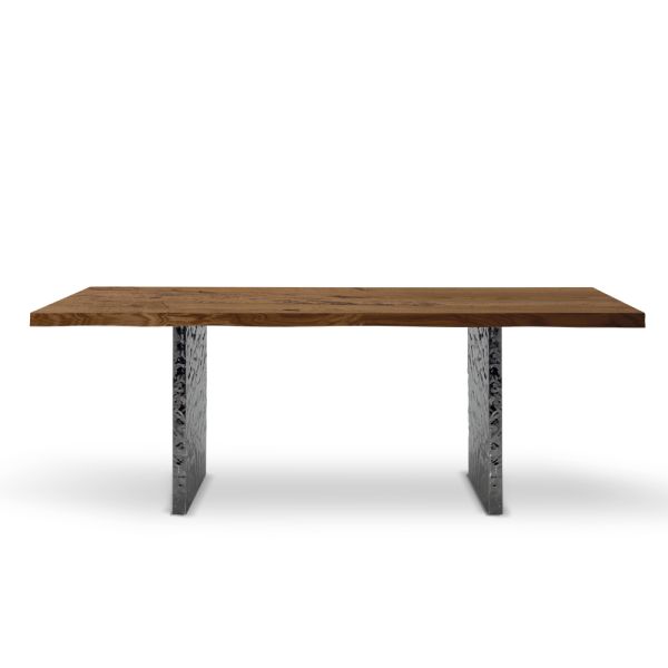 Esstisch aus furnierholz und gehämmertem stahl made in italy – strappo