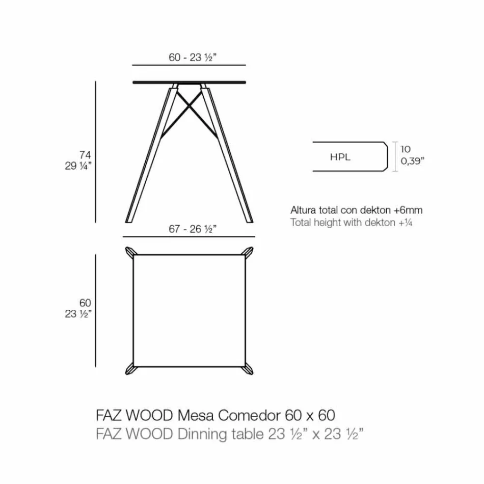 Square Design Holz und HPL Esstisch, 4 Stück - Faz Wood von Vondom Viadurini
