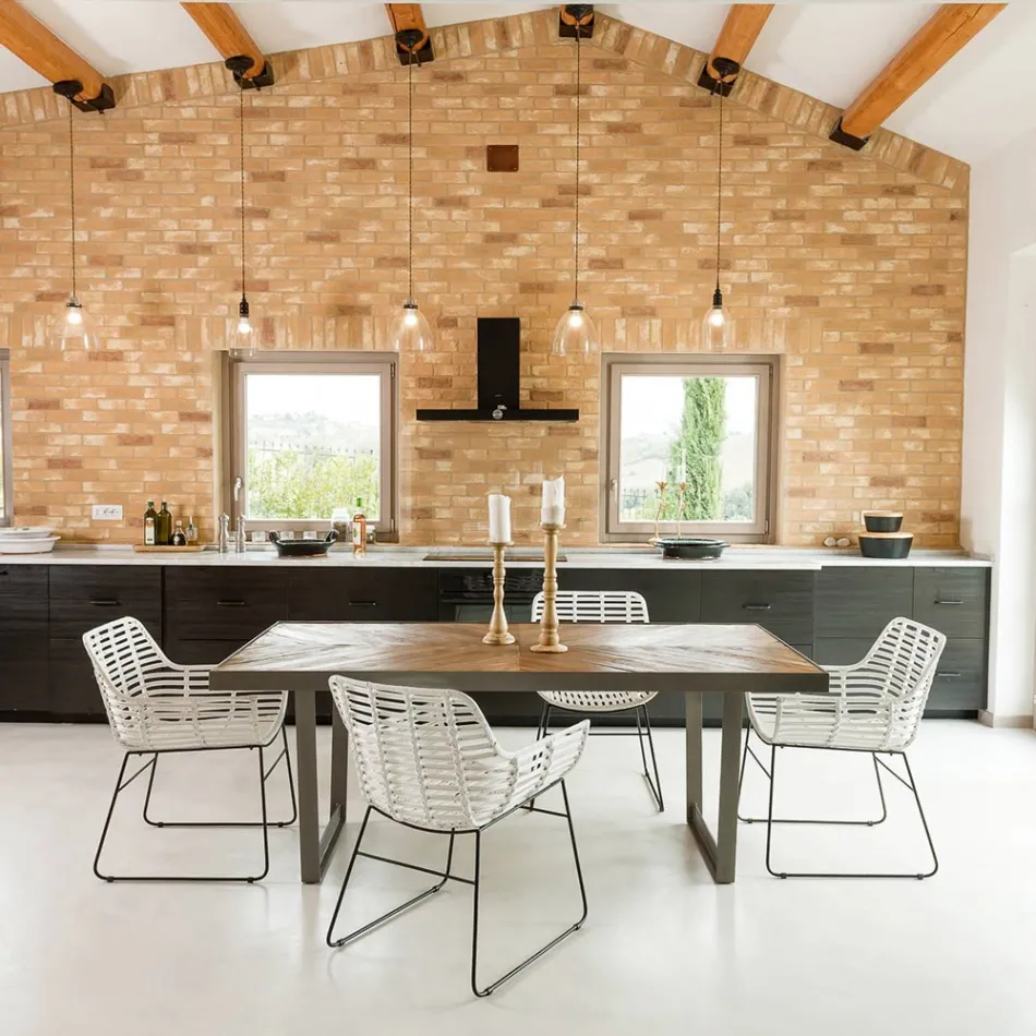 Esstisch aus recyceltem Tropenholz und Metallbeinen – Slide Viadurini