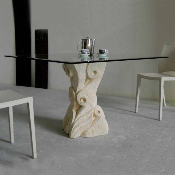 Esstisch aus stein mit kristall tischplatte in modernem design giasone