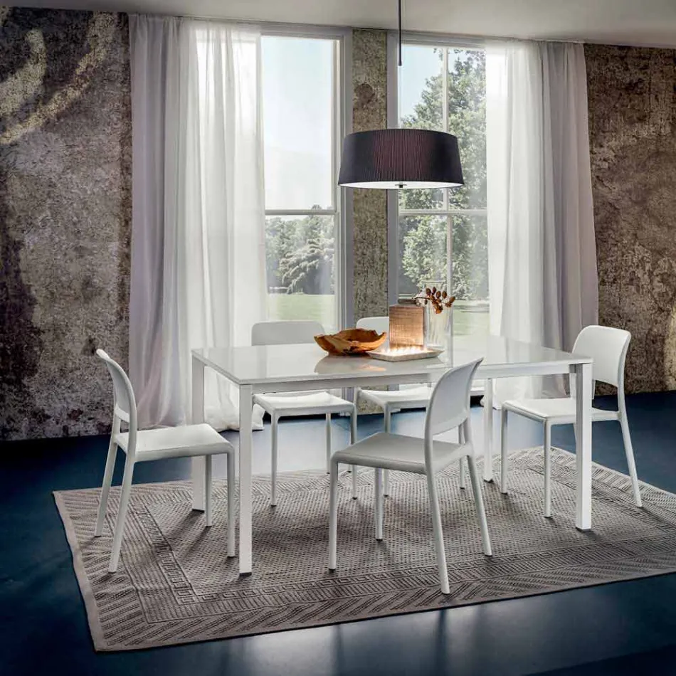 Esstisch aus weißem Glas und lackiertem Metall Made in Italy - Brooch Viadurini