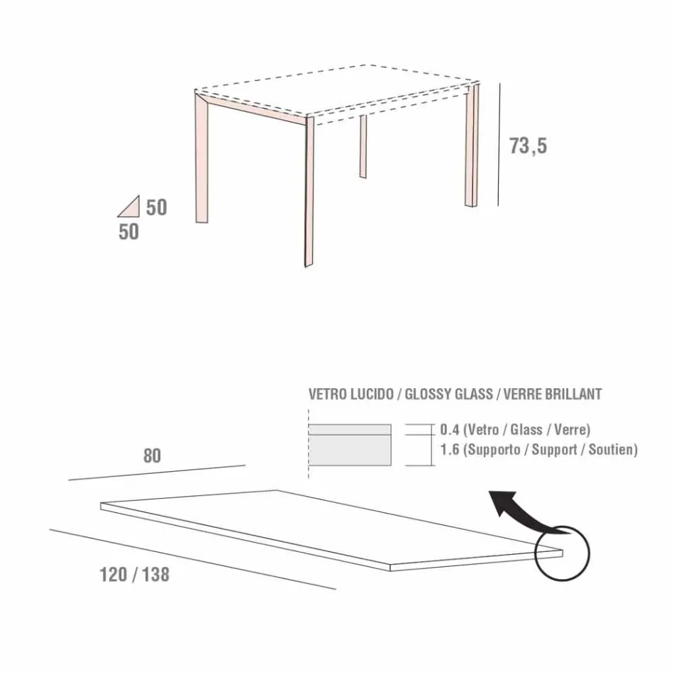 Esstisch aus weißem Glas und lackiertem Metall Made in Italy - Brooch Viadurini