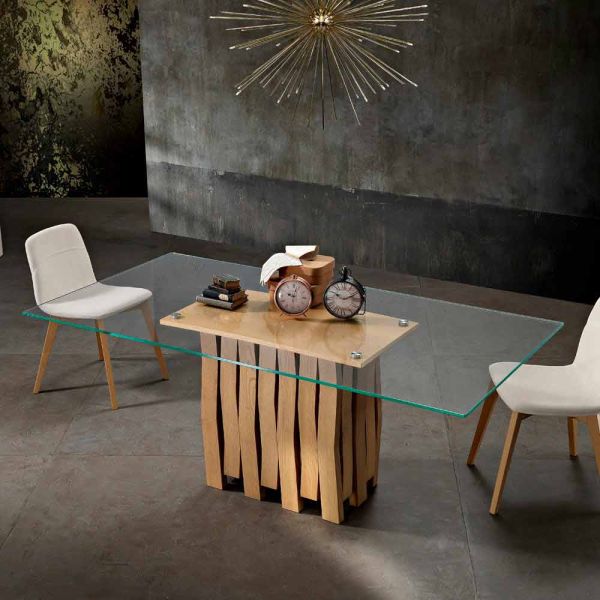 Esstisch aus glas und massivholz made in italy, egisto