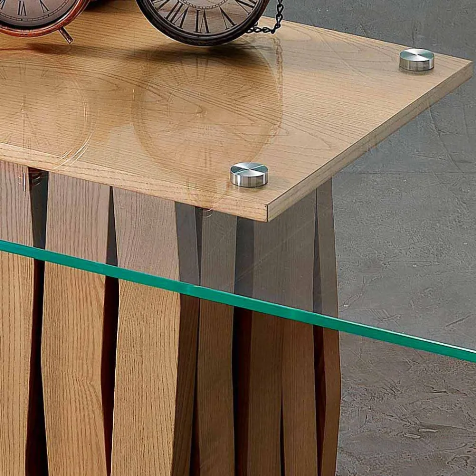 Esstisch aus Glas und Massivholz made in Italy, Egisto Viadurini