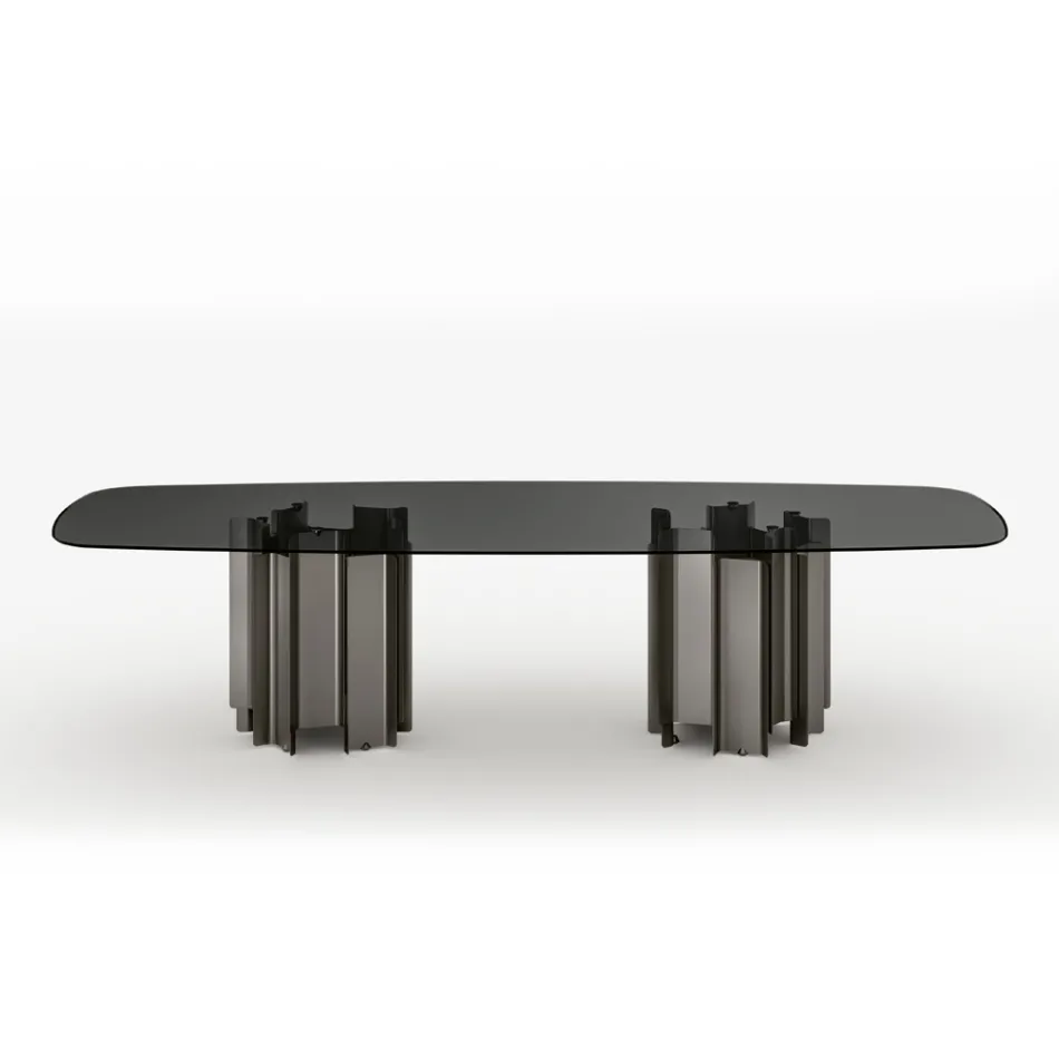Moderner Esstisch aus Glas und Metall, hergestellt in Italien - Duna Viadurini