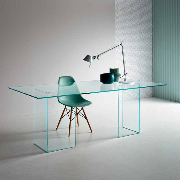 Designer esstisch aus extra klarem glas, luxus made in italy - pollinare