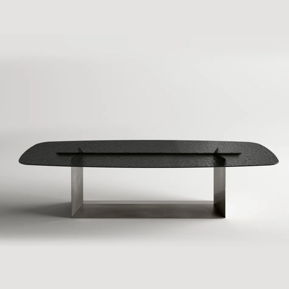 Italienischer Design-Esstisch aus Fusingglas in Bronze oder Rauchgrau - Moro Viadurini