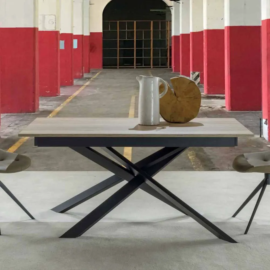 Ausziehbarer moderner Esstisch, Laminatplatte - Marliana Viadurini