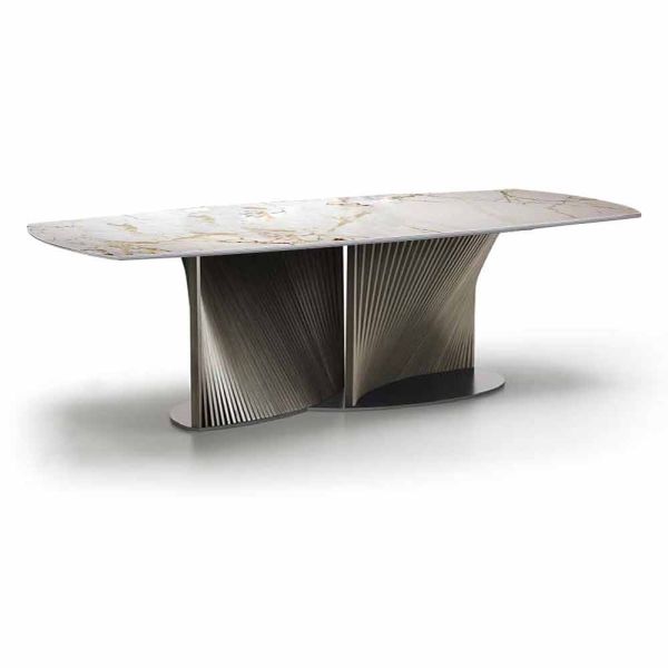 Luxus-esstisch aus steinzeug und eschenholz made in italy - croma