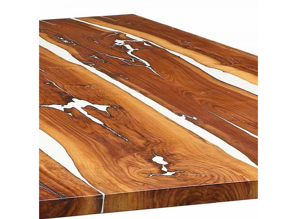 Moderner Esstisch aus Holz und weiß lackiertem Metall Made in Italy - Miuca Viadurini