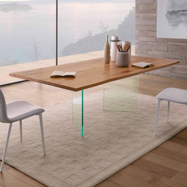 Esstisch aus geknoteter eiche und hochwertigem glas made in italy - sibillo